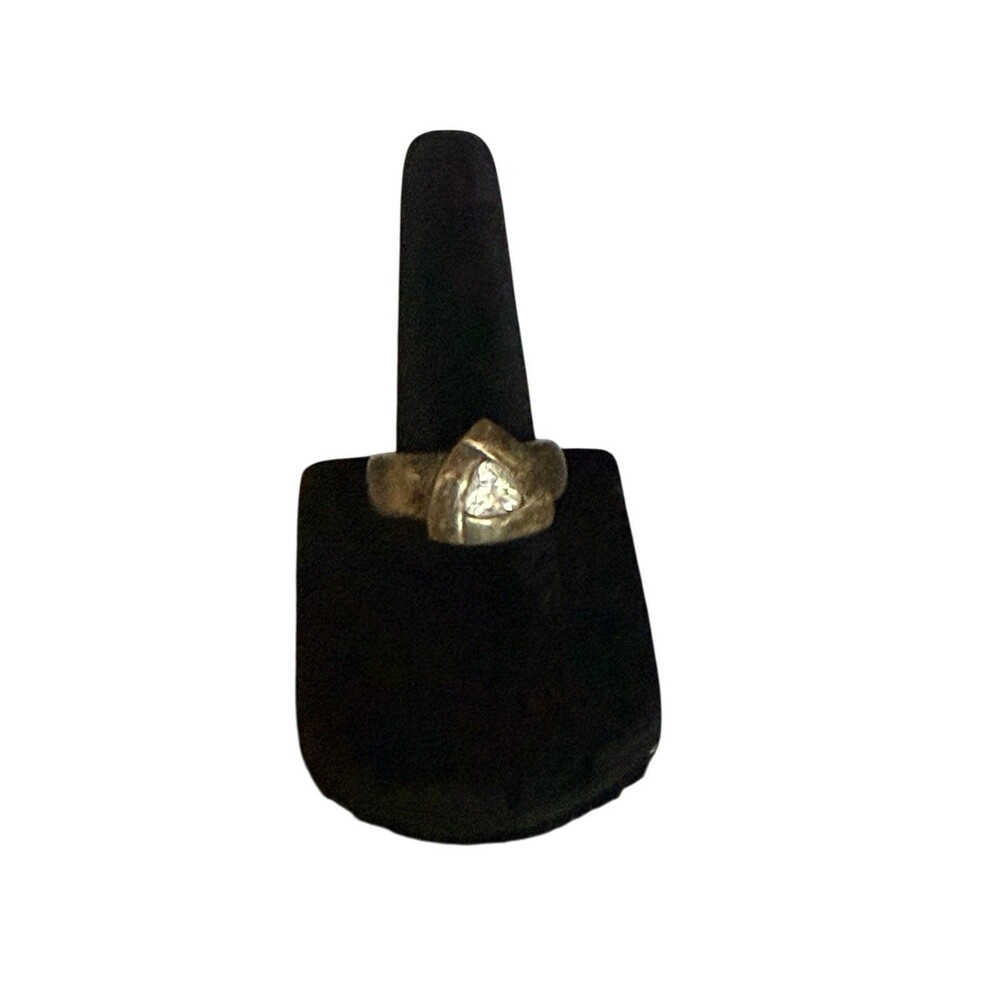Vintage Brutalist Silver Tone Ring Triangle Clear Stone Modernist Size 5